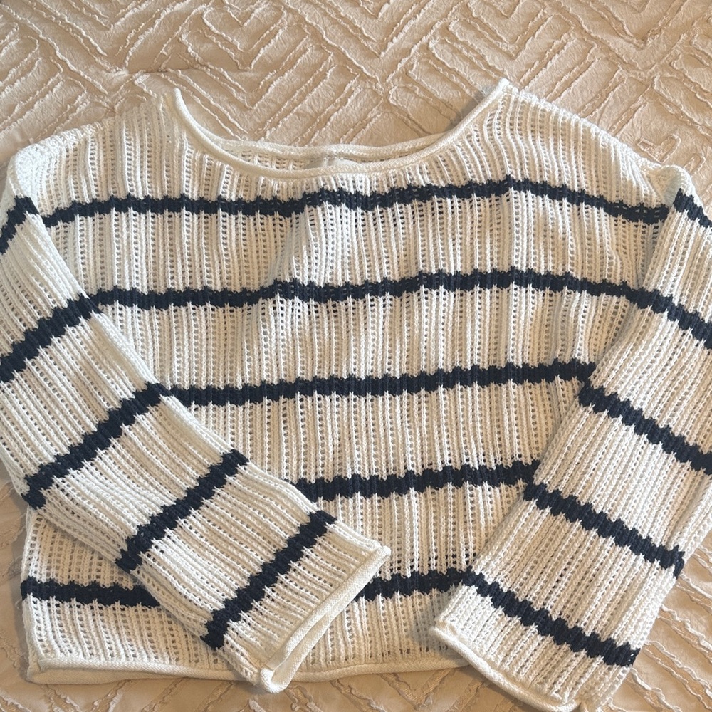 Hollister Striped Knit Sweater - Navy  and White